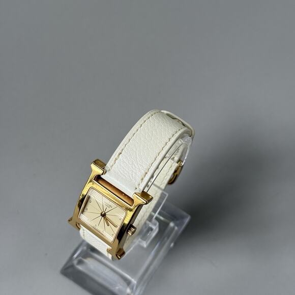 Hermes Heure H Watch 25mm Small Model Gold Epsom White Leather Working main image 16